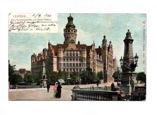 Litho Ak Leipzig 1904 Carl Tuchnitzbrücke und Neues Rathaus