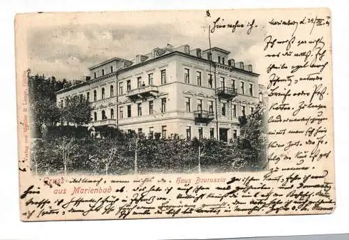 Ak Gruß aus Marienbad Haus Bourussia 1899