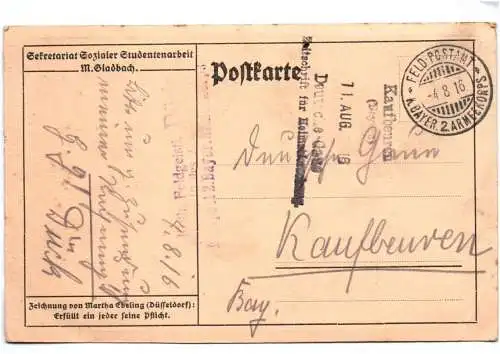 Künstler Ak Martha Freling 1916 Soziale Studenten Arbeit Mönchengladbach