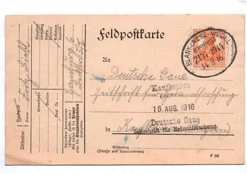 Feldpostkarte Bahnpost Stempel Blankenese nach Wedel Zug 2914  1916