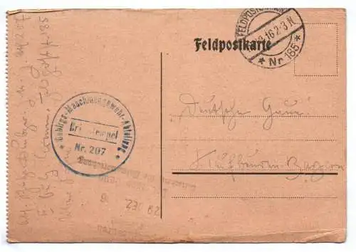 Feldpostkarte 1916 Gebirgs Maschinengewehr Abteilung 207 Stempel