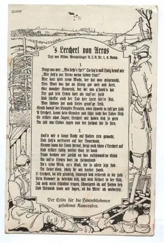 Lieder Ak IR 1 s Lercherl von Arras 1916 Dachauer Bauernkapelle Feldpost