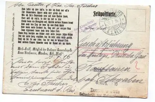 Lieder Ak IR 1 s Lercherl von Arras 1916 Dachauer Bauernkapelle Feldpost