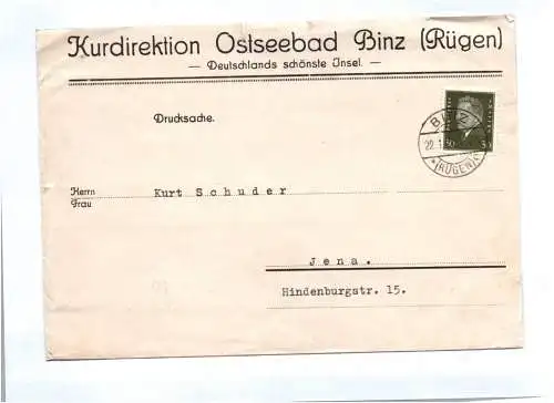 Brief Kurdirektion Ostseebad Binz Rügen 1931