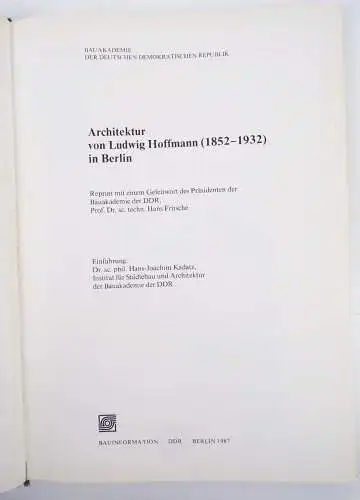 Architketur von Ludwig Hoffmann 1987 Bauakademie DDR