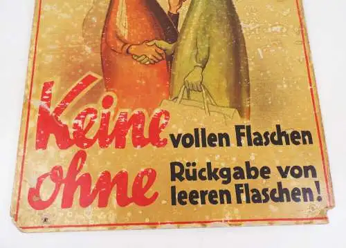 Altes Reklame Pappschild Keine vollen Flaschen ohne Rückgabe Getränkehandel DDR