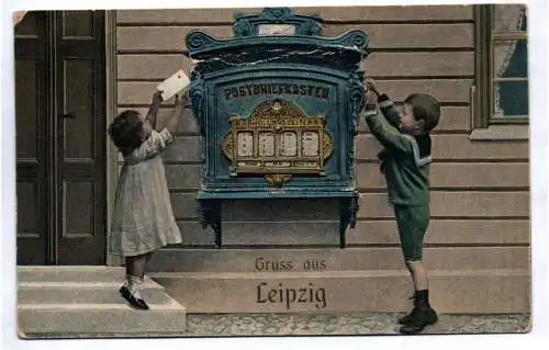 Leporello Ak Gruss aus Leipzig Briefkasten Postkasten Kinder  1912