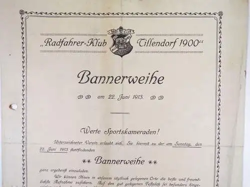 Altes Dokument Radfahrer Klub Tillendorf 1900 Schlesien 1913 Festordnung