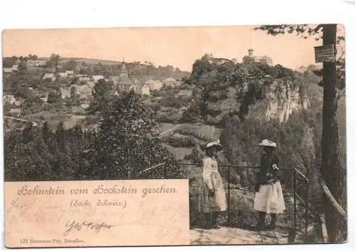 Litho Ak Hohnstein vom Hockstein gesehen Sächsische Schweiz 1901 Mädchen