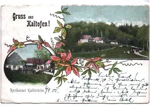 Litho Ak Gruss aus Kaltofen Restaurant Kalkbrüche 1905