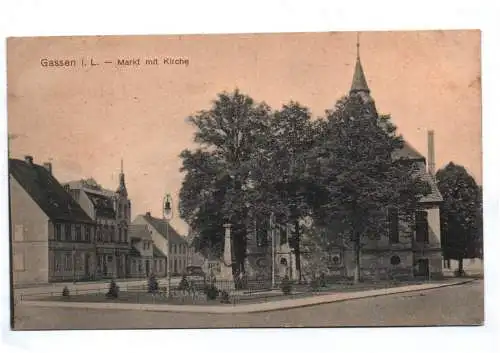 Ak Gassen Lausitz Markt mit Kirche 1917