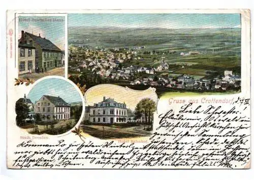 Litho Ak Gruss aus Crottendorf Stadt Dresden Hotel Bahnhof Deutsches Haus