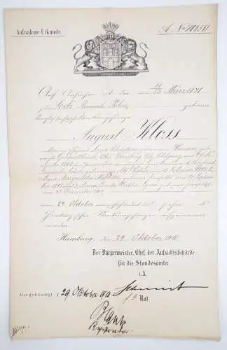 Aufnahme Urkunde Hamburg 1910 Beschluss Dokument 
