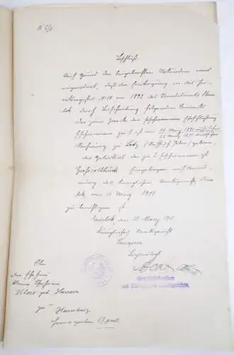 Aufnahme Urkunde Hamburg 1910 Beschluss Dokument 