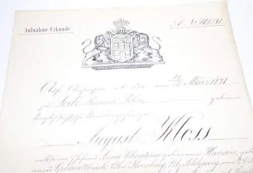 Aufnahme Urkunde Hamburg 1910 Beschluss Dokument 