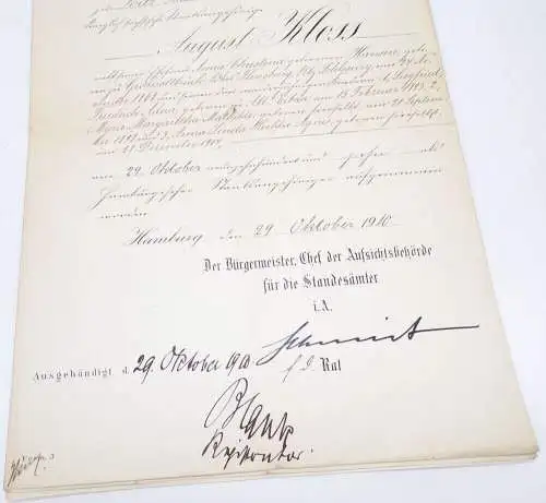 Aufnahme Urkunde Hamburg 1910 Beschluss Dokument 