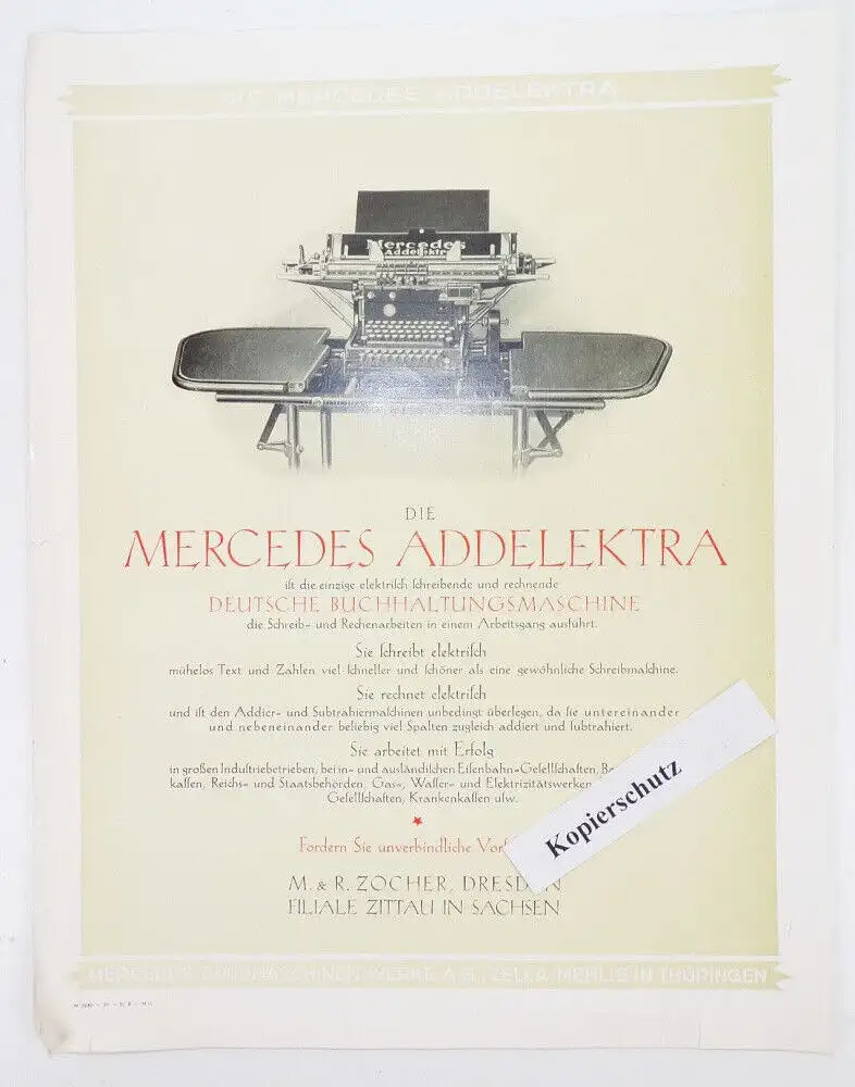 Werbe Prospekt Mercedes Addelektra Zocher Dresden Rechenmaschine 1920er  0