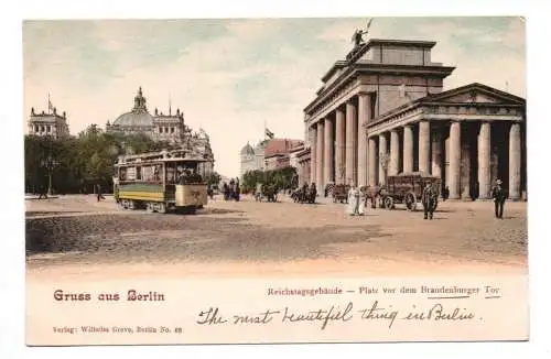 Litho Ak Gruss aus Berlin Reichstagsgebäude Platz vor dem Brandenburger Tor