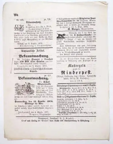 6 x Amts und Anzeige Blatt Gerolzhofen Volkach und Würzburg 1865 Zeitung