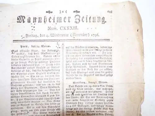 Mannheimer Zeitung 1795 und 1796 Mannheim