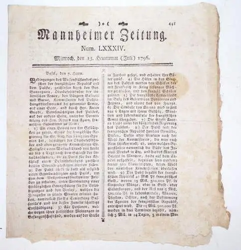 Mannheimer Zeitung 1795 und 1796 Mannheim