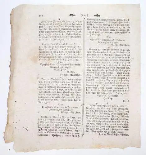 Mannheimer Zeitung 1795 und 1796 Mannheim