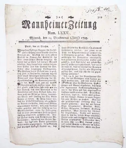 Mannheimer Zeitung 1795 und 1796 Mannheim