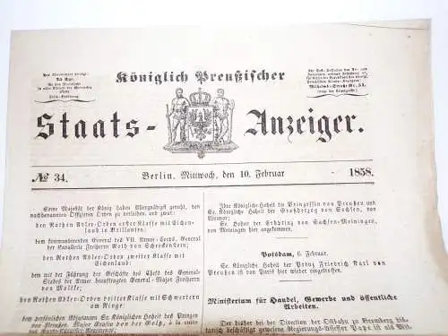 Königlich Preußischer Staats Anzeiger Berlin Zeitung 1858 Nr 34 u 37