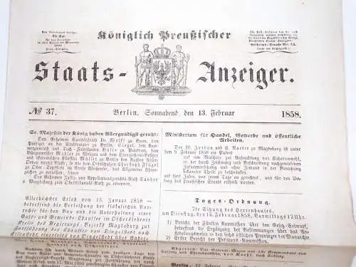 Königlich Preußischer Staats Anzeiger Berlin Zeitung 1858 Nr 34 u 37