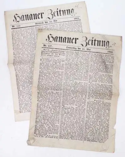 Hanauer Zeitung 1865 1866 Hanau Hessen 2 Stück