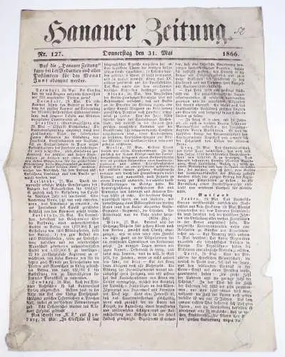 Hanauer Zeitung 1865 1866 Hanau Hessen 2 Stück