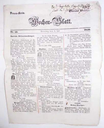 Alte Zeitung Wochen Blatt Donau Kreis Oberamt Waldsee 1846 1852