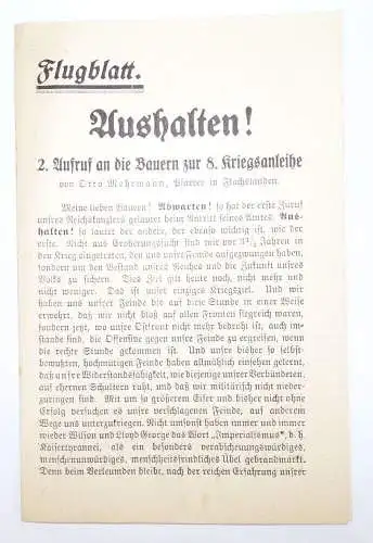 Flugblatt Aushalten 2 Aufruf an die Bauern zur 8 Kriegsanleihe 