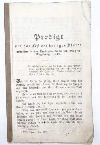 Predigt auf das Fest des heiligen Blutes Stadtpfarrkirche St Max Augsburg 1848 
