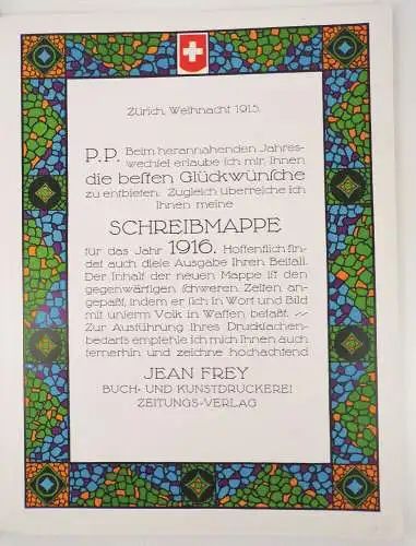 Schreibmappe 1916 Jean Frey Zürich Buchdruckerei Reklame 