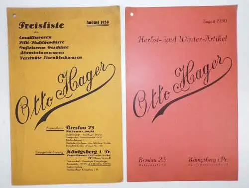 2 x Katalog Otto Hager Breslau Königsberg Emaille Waren Sturmlaterne Haushaltswa