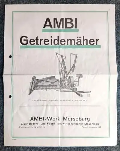 Ambi Getreidemäher Werk Merseburg alter Prospekt 20er Jahre