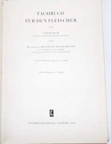 Fachbuch für den Fleischer Bock Baumgärtner 1956 Metzger Buch