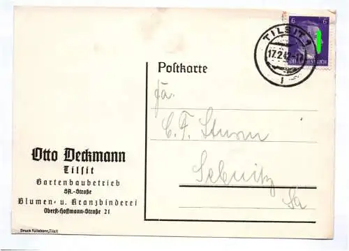 Firmen Postkarte Otto Deckmann Tilsit Gartenbau Betrieb Ostpreußen 1942