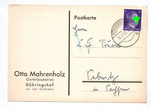 Postkarte Dühringshof an der Ostbahn Mahrenholz Gartenbaubetrieb 1942