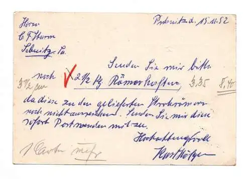 Postkarte Gartenbaubetrieb Pulsnitz Sachsen 1952