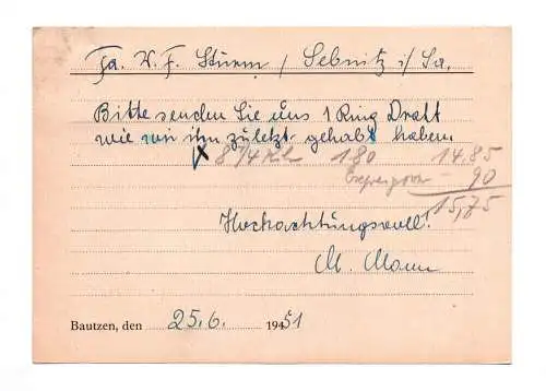 Postkarte Gartenbaubetrieb Bautzen Blumenhalle Taucherfriedhof 1951