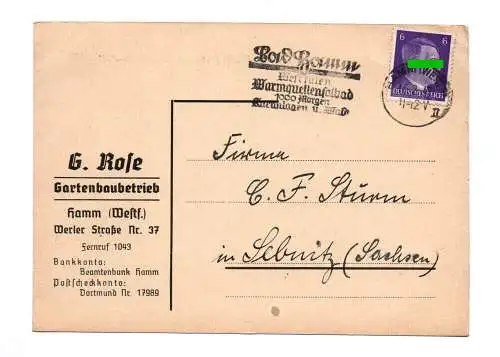 Postkarte Gartenbaubetrieb Hamm Westfalen 1942