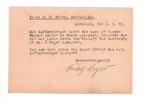 Postkarte Fest Karnevalsartikel Papierwaren Manebach in Thüringen 1955