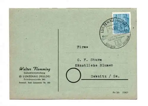 Postkarte Industrievertretung Lunzenau Mulde 1955