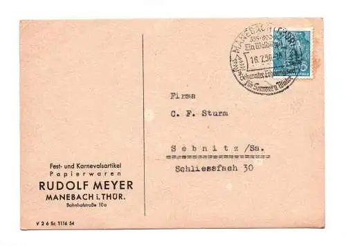 Postkarte Fest Karnevalsartikel Manebach in Thüringen 1956