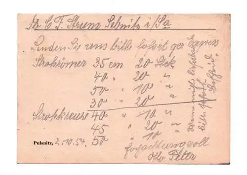 Postkarte Gartenbaubetrieb Pulsnitz 1954