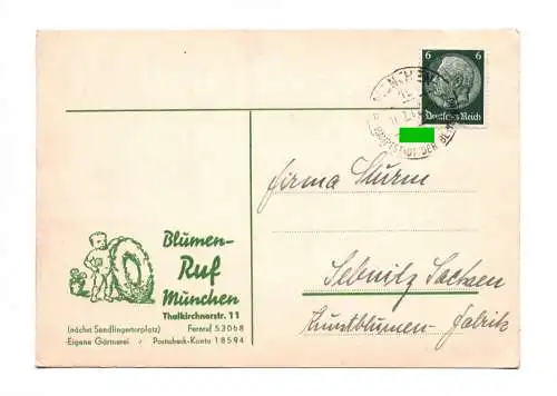 Postkarte Blumen Ruf München 1942
