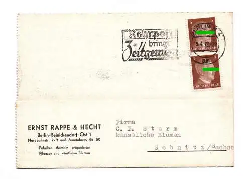 Postkarte Fabriken künstliche Blumen Berlin Reinickendorf 1942