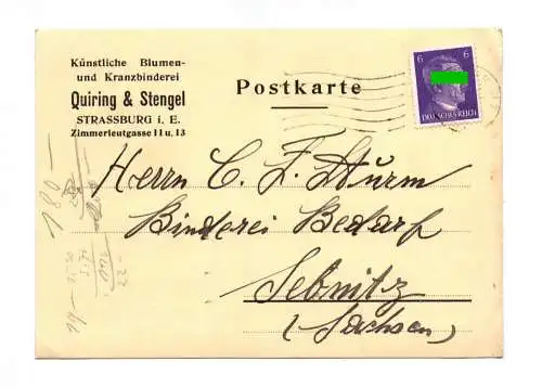 Postkarte Künstliche Blumen Kranzbinderei Strassburg 1942